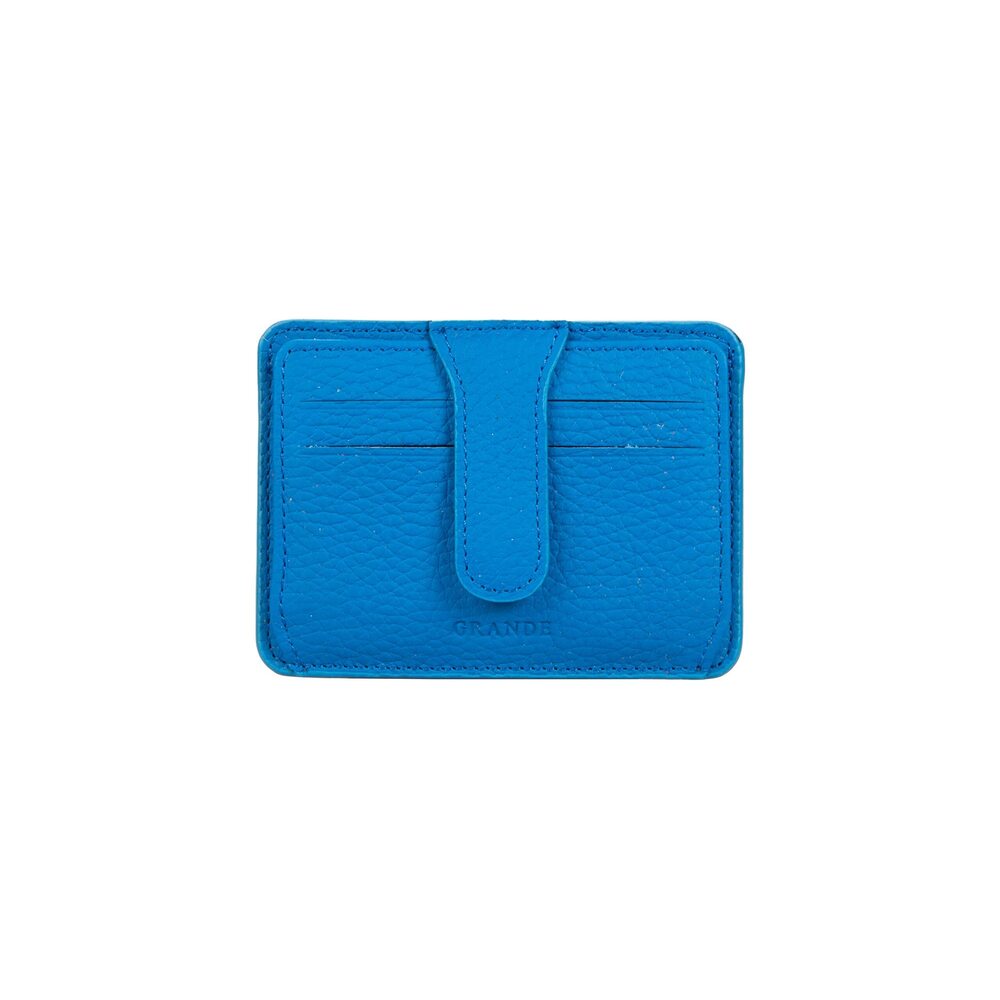 9113 3607 Leather Card Holder and Slim Minimalist Small Snap Wallet Blue